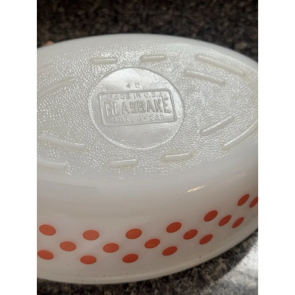Vintage Glasbake Red / Pink‎ Polka Dot Glass 1 Qt Oval Casserole J235 With Lid